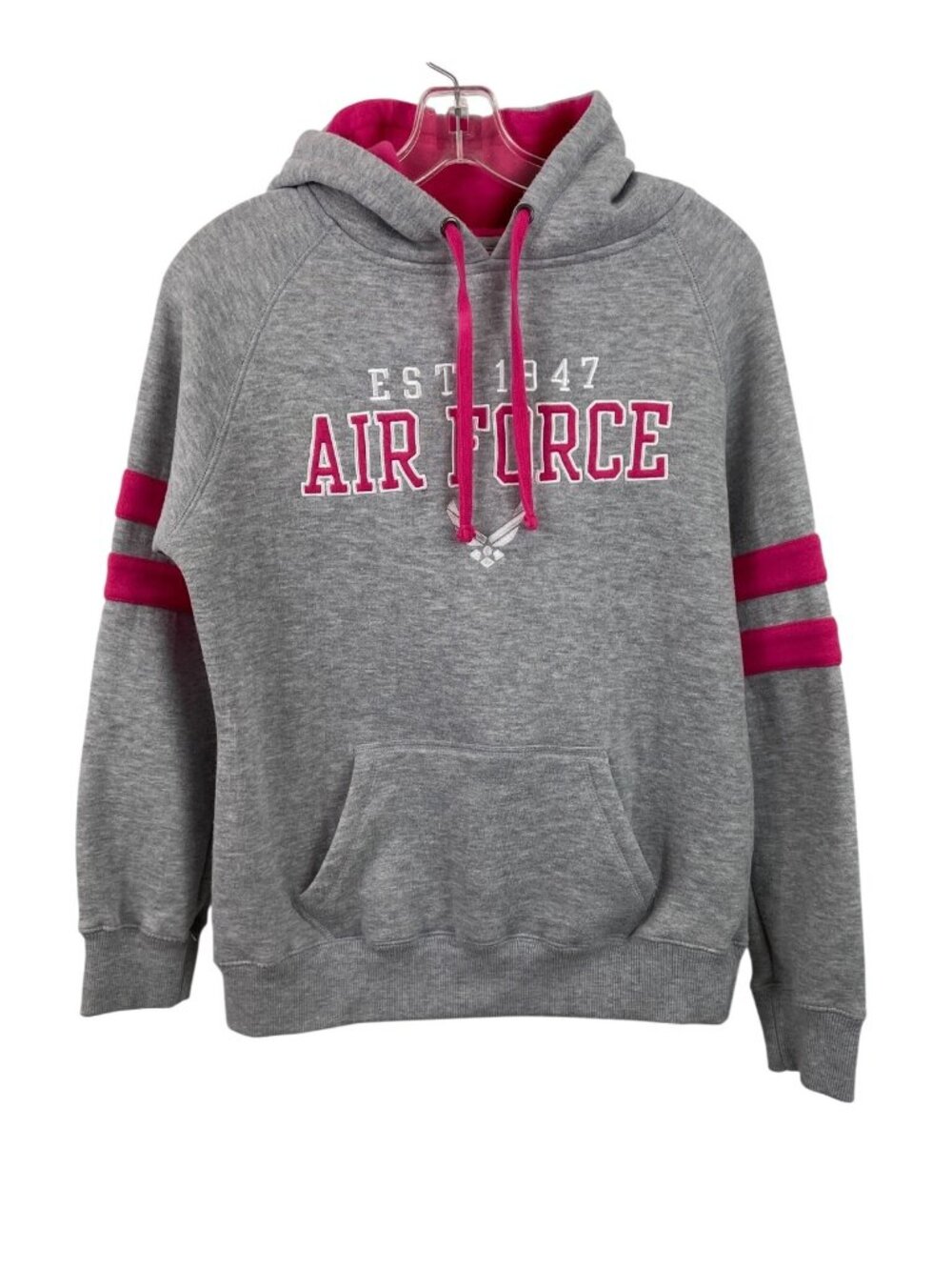 Air Force Gray Hoodie With Pink Stripes & Logo Fleece Lined Womens Size Small - Picture 1 of 7